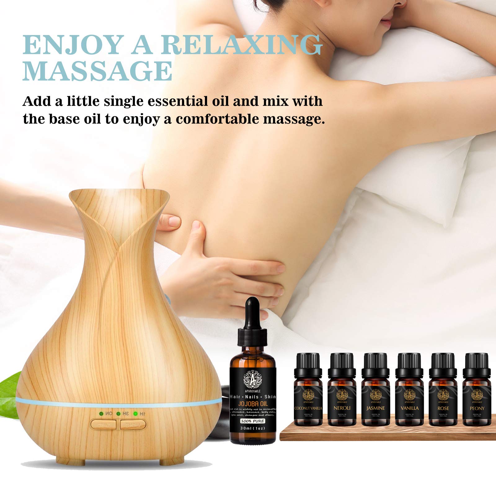 Aromaterapia vainilla aceite esencial set con aceite base para masaje, 100% puro jojoba aceite esencial, 7x10ml 100% puro Peony aceites Set - Rose, jazmín, vainilla coco, neroli aceites para Difusor