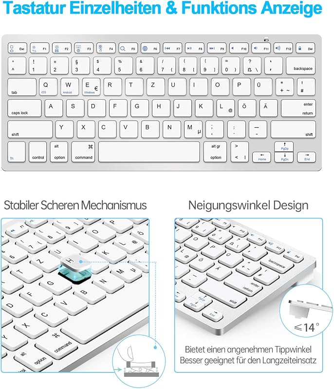 LEAPEST Wireless Bluetooth Billentyűzet és Egér Szett Tablet iPad Laptop Telefonhoz - silver