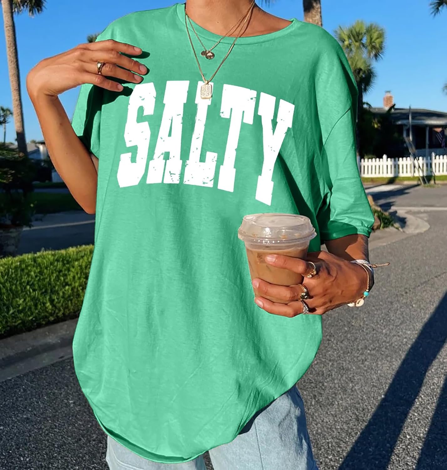 Salty Beach Oversized Graphic Tees: Womens Summer Beach Tshirts Hawaii Shirt Casual Short Sleeve Tops - Image 3