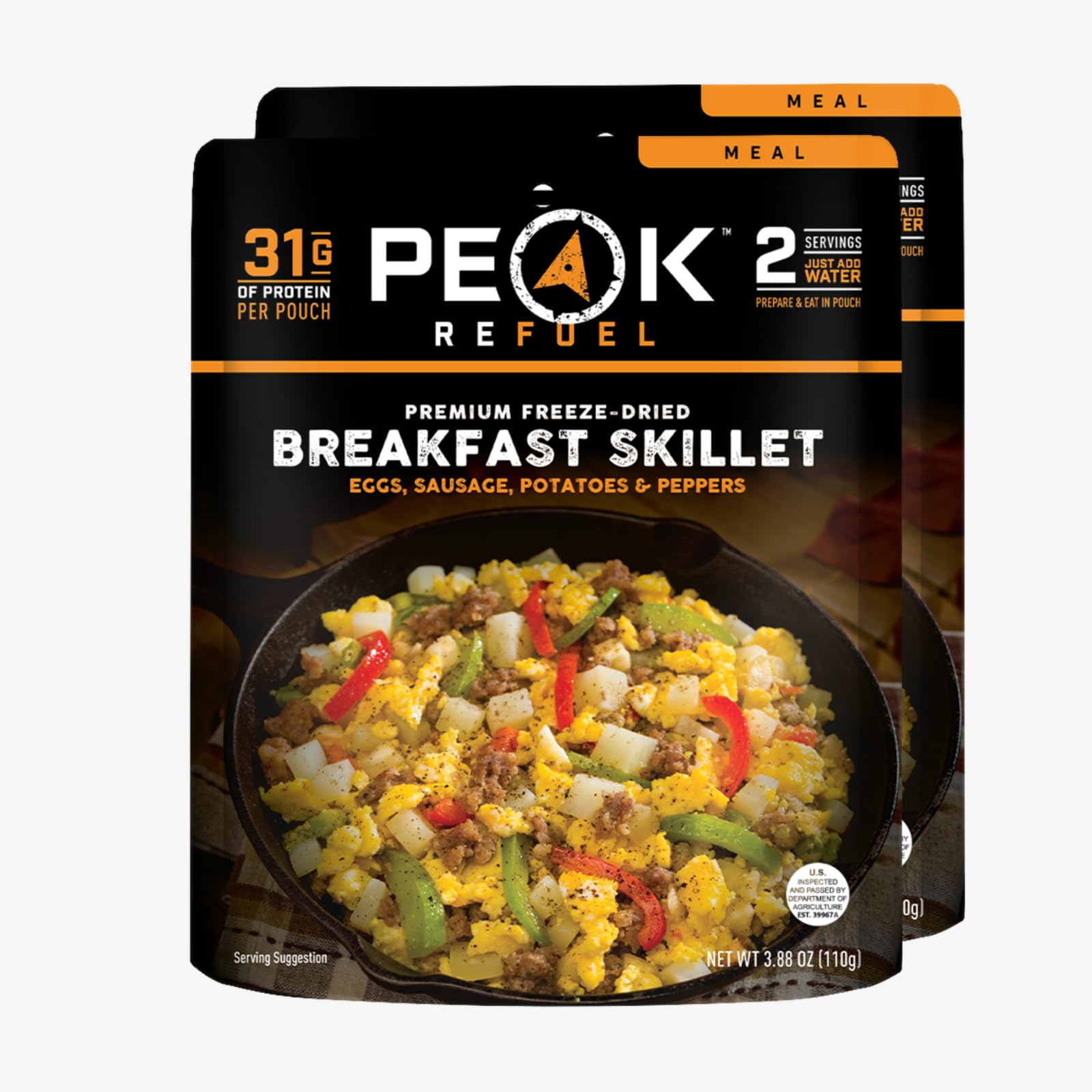 Peak Refuel Breakfast Meals | Freeze Dried Backpacking, Camping & Emergency Prep Food | 2 Servings Pouches (2-Pack, Skillet)