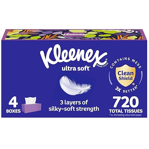Ultra Soft Facial Tissues, 4 Flat Boxes, 180 Tissues per