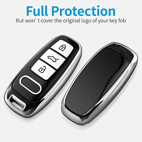 Miniatura 3 de Tukellen Funda especial para llavero Audi de TPU suave compatible con A3 A6-A8 E-Tron S3 RS6-7 SQ7-8 (plateado)