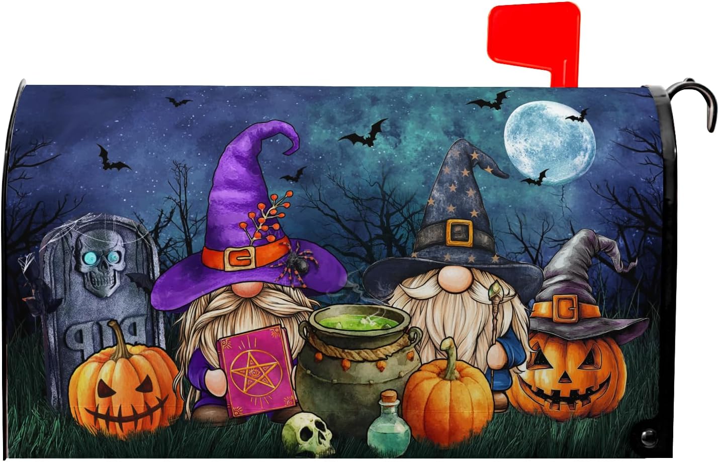 Halloween Gnomes Mailbox Covers Magnetic Halloween Night Pumpkins Mailbox Cover Standard Size 21 x 18 Inch Halloween Farmhouse Mail Box Wraps for Farmhouse Garden Yard Decor