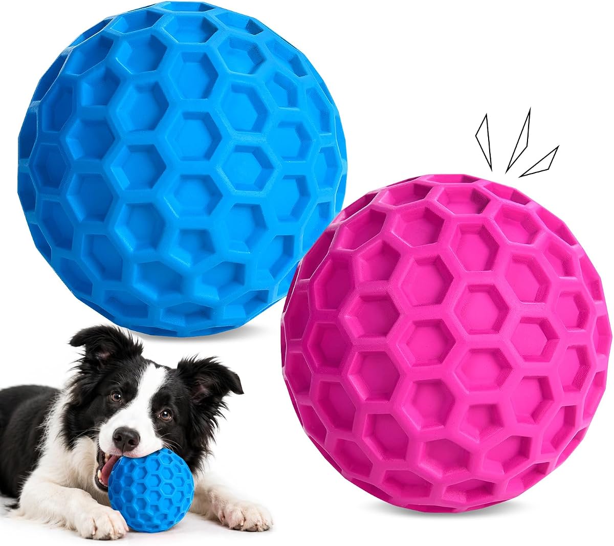 Squeaky Dog Balls Toy 2 Pack, Interactive Dog Toys for Aggressive Chewers, Squeaky Dogs Chew Toy for Medium Large Dogs, Durable Outdoor Dog Puzzle Birthday Toys for Fetch, Chase, and Chew Play