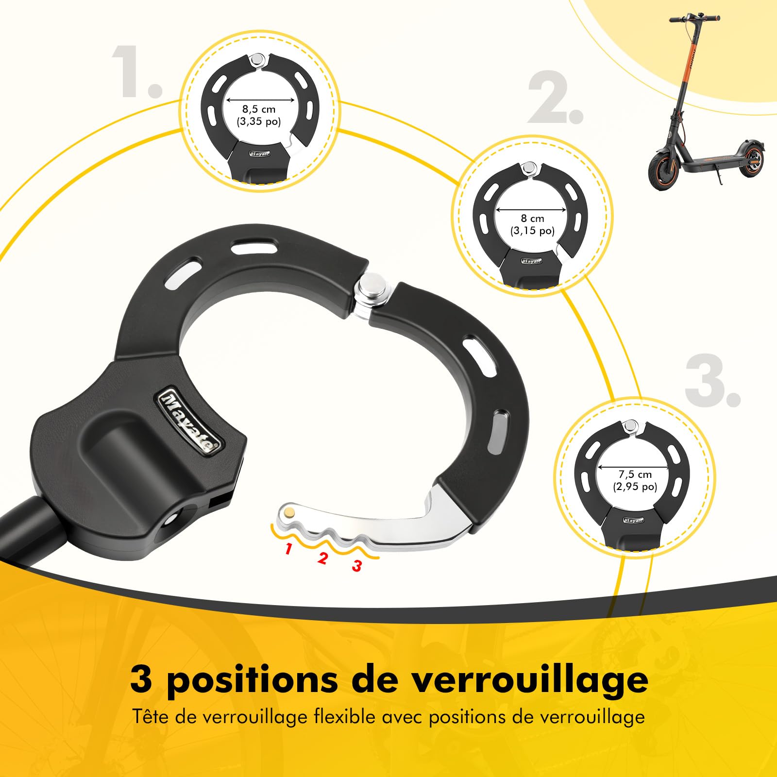 Antivol Trotinette Electrique,iWarmbase 120 CM Antivol Velo, Câble Antivol à Clef avec Menotte, Cadenas Trottinette Électrique pour Trottinette Électrique/Vélo/Moto