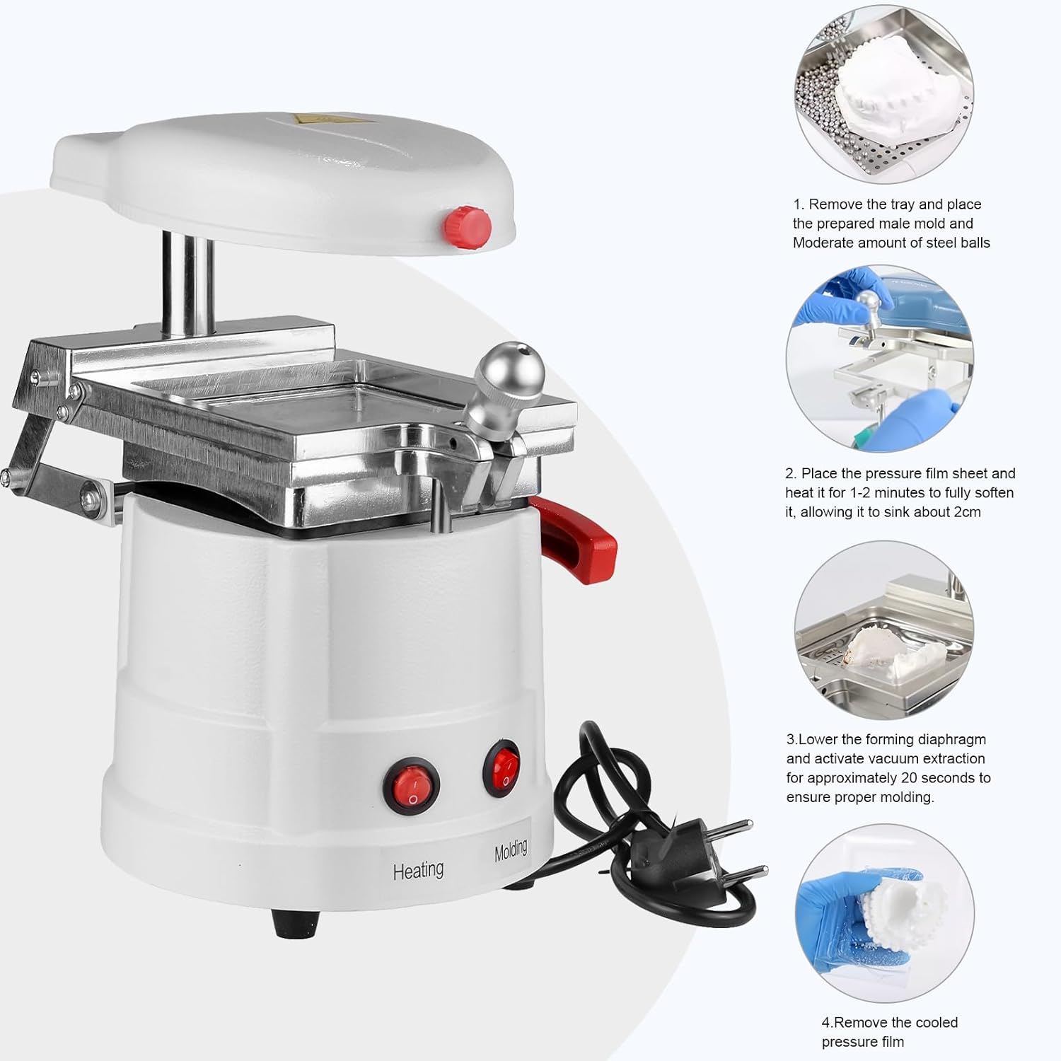 Dental Lab Vacuum Forming Molding Machine 1000W Former Thermoforming Tool (White)