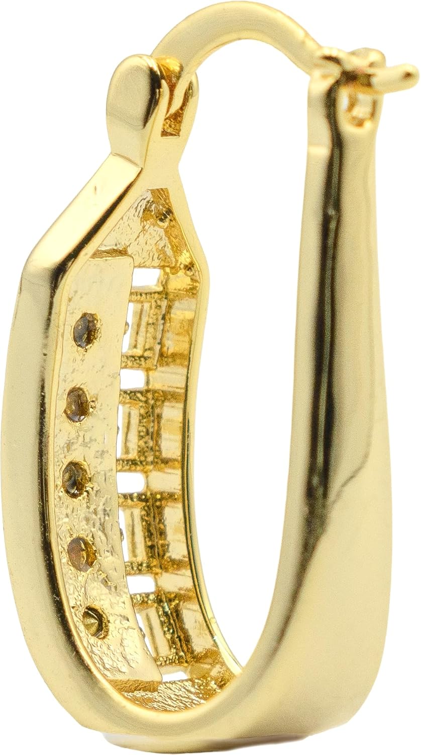 1.10" Inch Greek Key Yellow Gold Filled Plated Hoop Earrings, Simulated Red Ruby & White Diamond CZ Cubic Zirconia Accents - Image 2