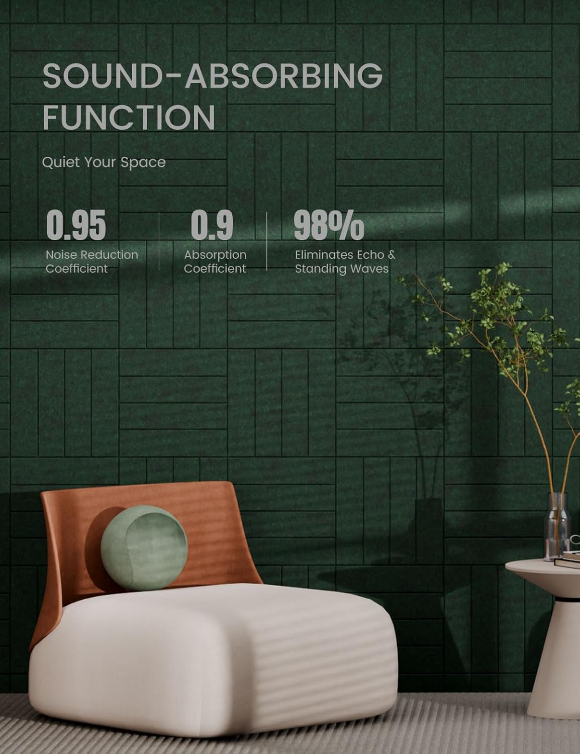 Bumusty Large Cork Board Alternative-48 x 36" Felt Bulletin Board Tiles, with 30 Pushpins, 70 Adhesive Tabs, 12-Pack Slat Wall Paneling, Cork Boards for Office Push Pin Board Felt Board-Pine Green