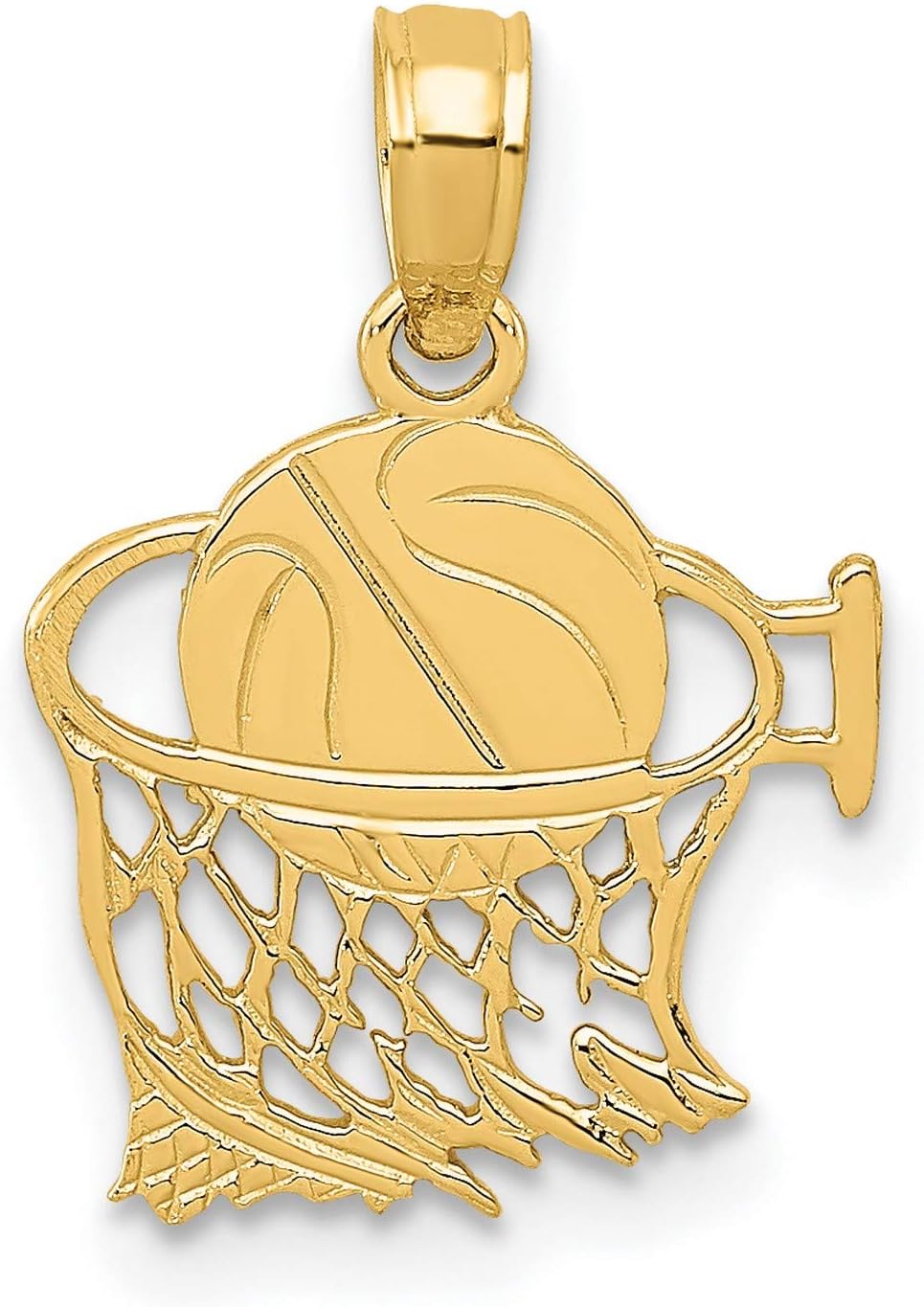 14k Yellow Gold Basketball in Net Pendant for Men and Unisex Wear, Solid Gold Sports Jewelry Symbolizing Teamwork and Dedication, Athletic Basketball Necklace, Player Hoop Charm Accessory