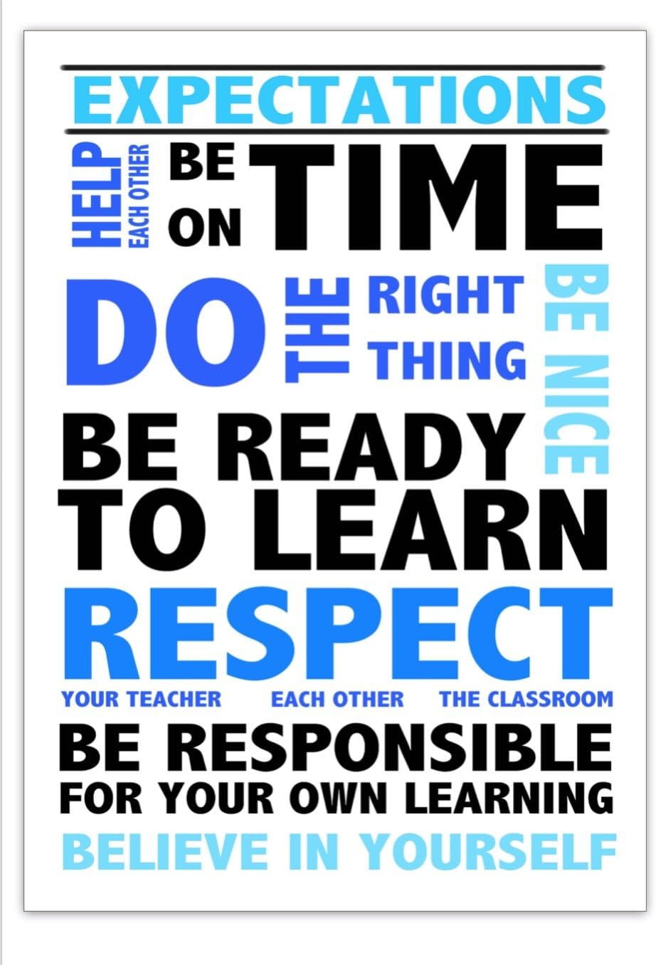 Classroom Expectations A2 poster suitable for Secondary and Primary school teachers (Blue)