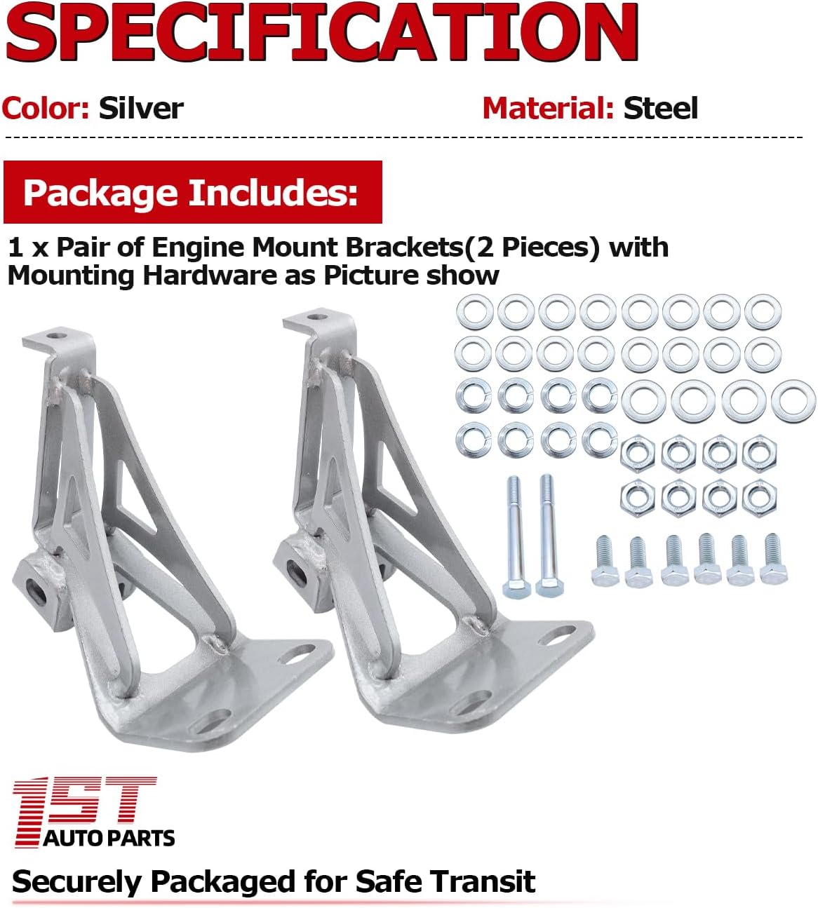 1ST Engine Motor Metal Mount Brackets 6372MP-SM for Chevy C10 for GMC Truck Small Block V8 1963-1972 Replaces OE: 6372MPSM