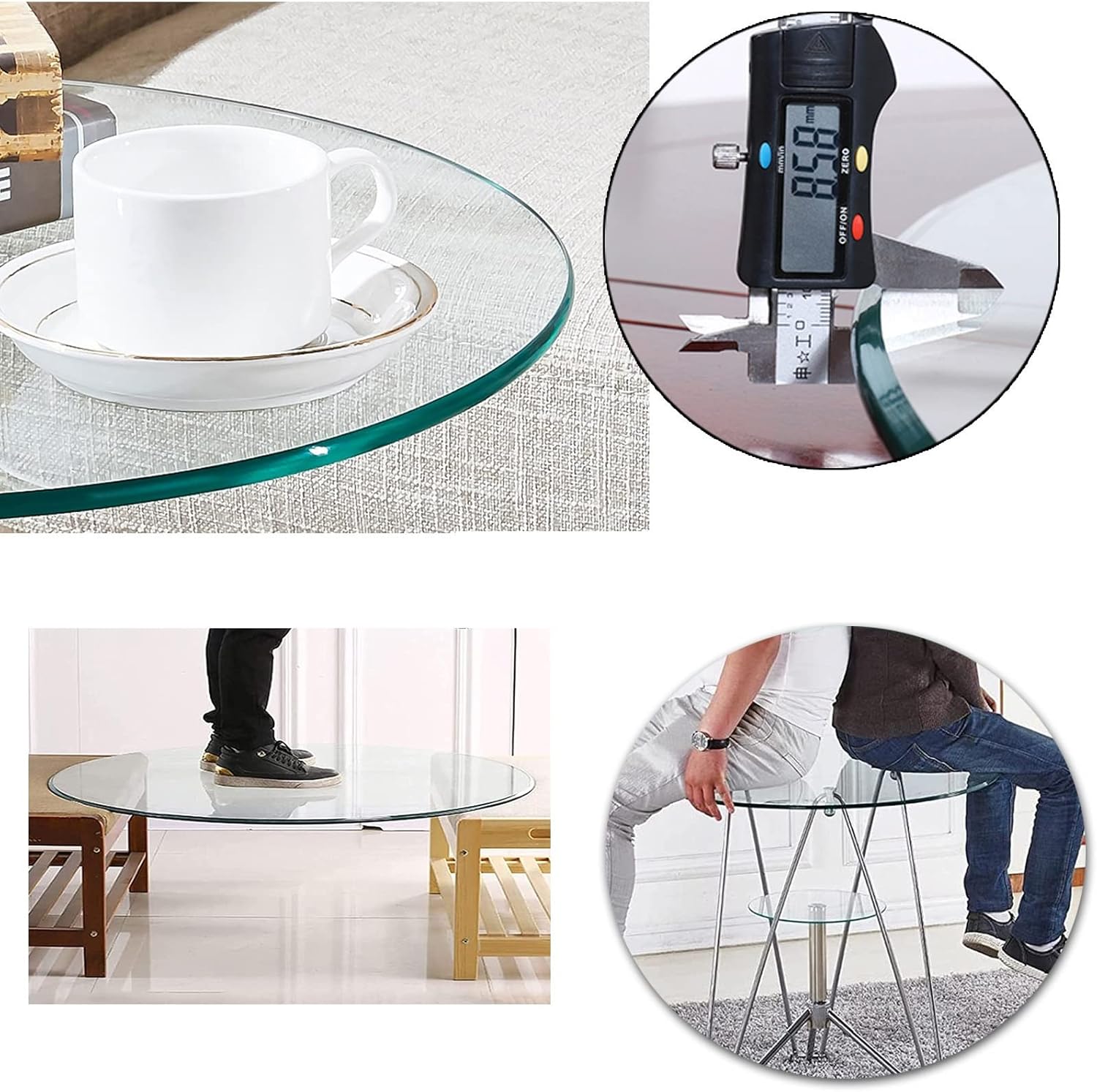 V3VOGUE Round Table Top Glass - 9mm Thick Transparent Tempered Glass Table Top - Clear and Heavy - for Garden Patio Glass Table Top, Table Cover for Dining Table, Ø 18in•20in•30in•40in