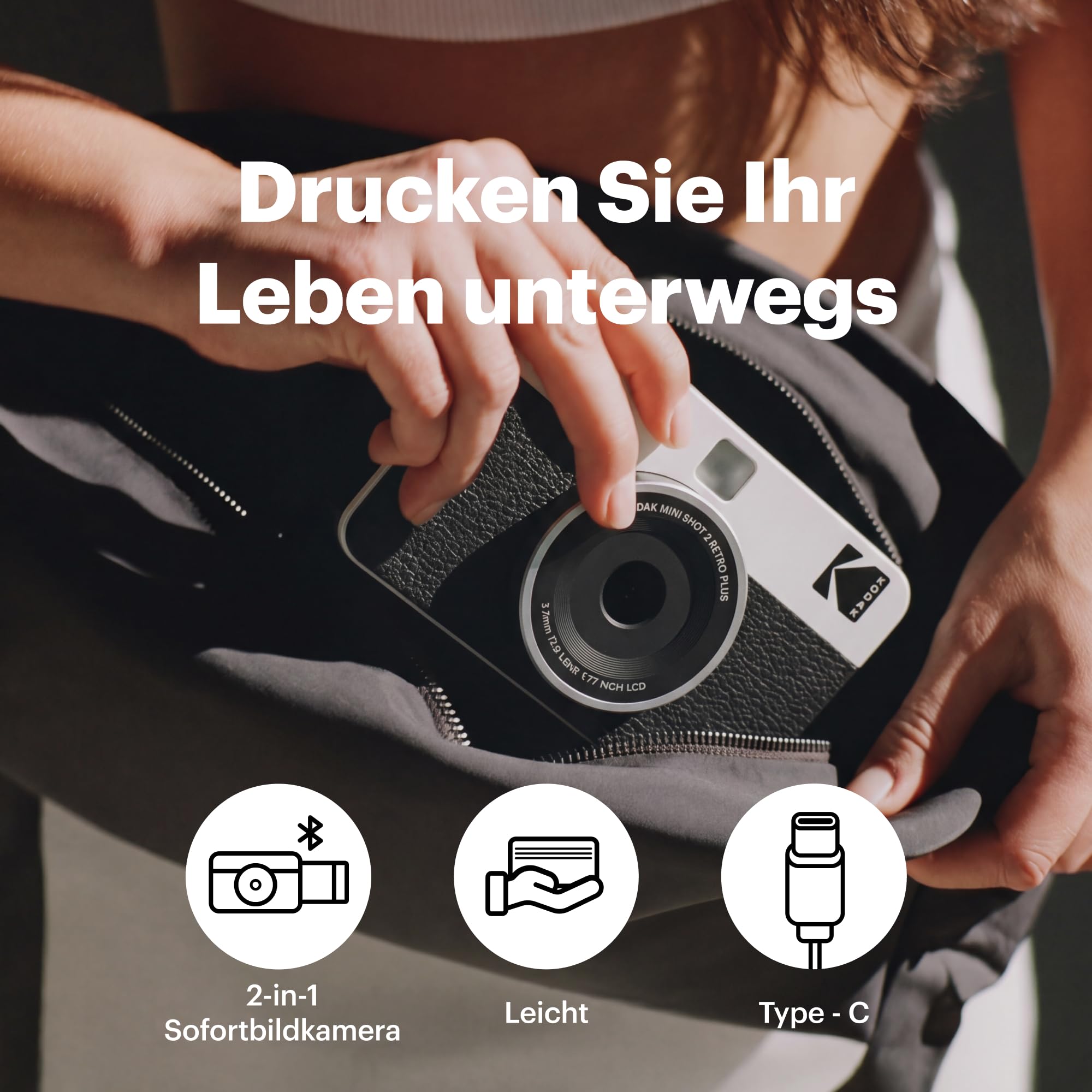 Kodak Mini Shot 2 Retro 4PASS Sofortbildkamera 2-in-1, 5,3×8,6 cm Sofortdrucke, 38-Blatt-Bundle, Weiß