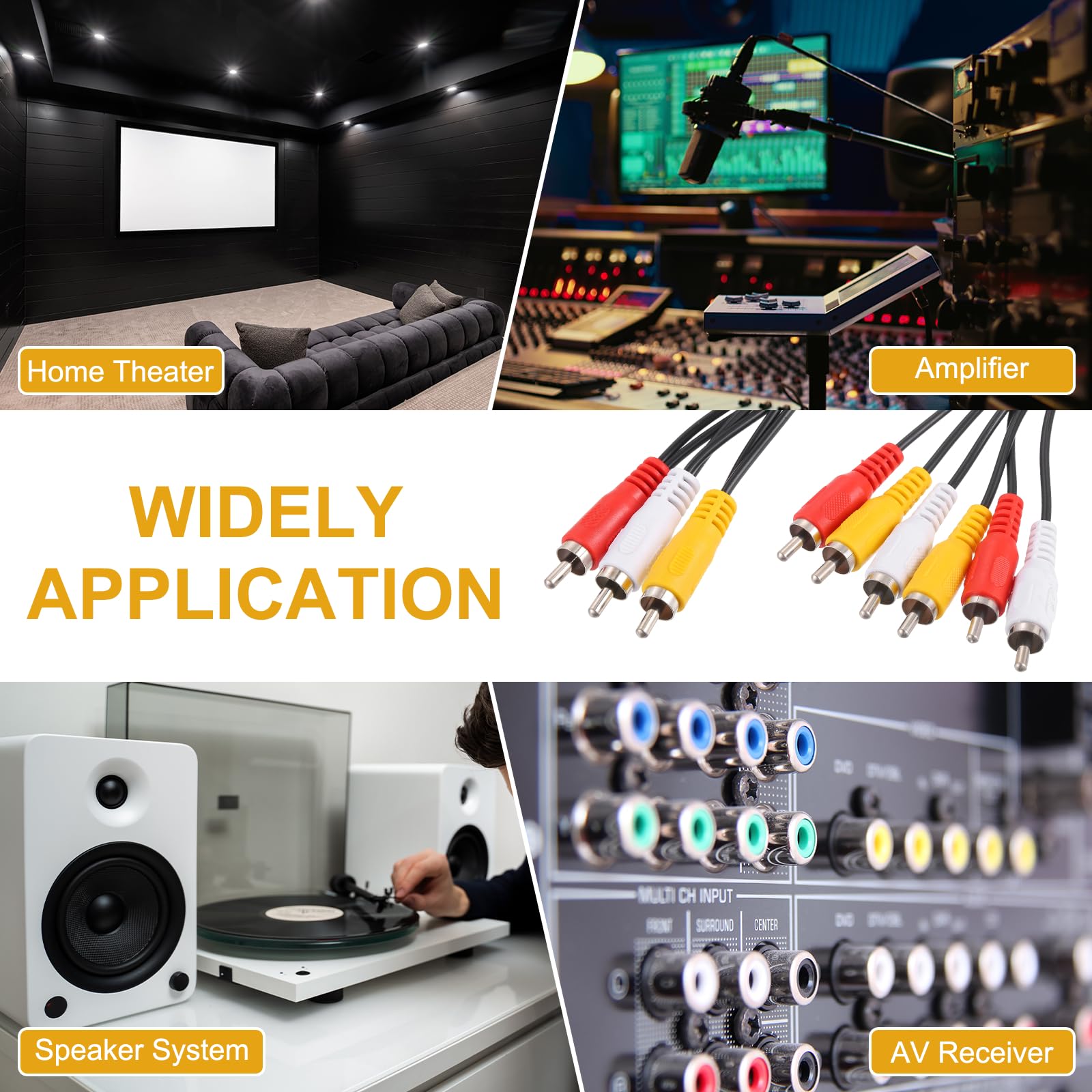 MECCANIXITY Cable divisor de audio y vídeo AV, 3 conectores RCA macho a 6 conectores RCA macho de 5 pies, cable adaptador divisor de vídeo compuesto