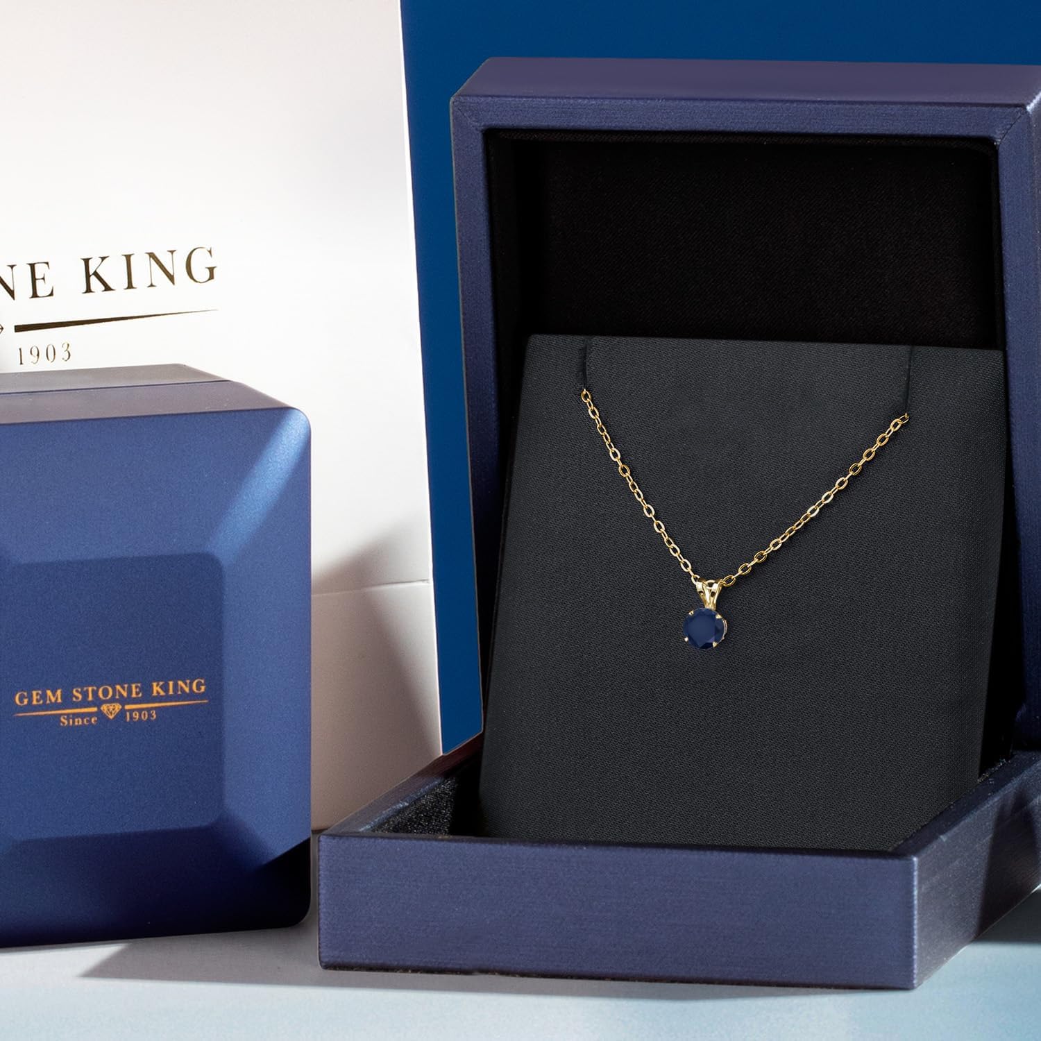 Gem Stone King 14K Yellow Gold Blue Sapphire Pendant Necklace for Women | 1.10 Cttw | Gemstone September Birthstone | Round 6MM | With 18 Inch Silver Chain - Image 5