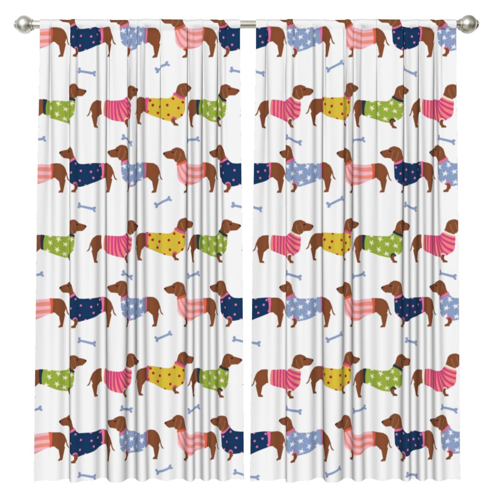 InOmak Dachshund Red Coat Dog Breed Pet Pattern Sweater, 2 Panels Window Curtains 52 x 84 Inch Blackout Curtains for Living Room Bedroom