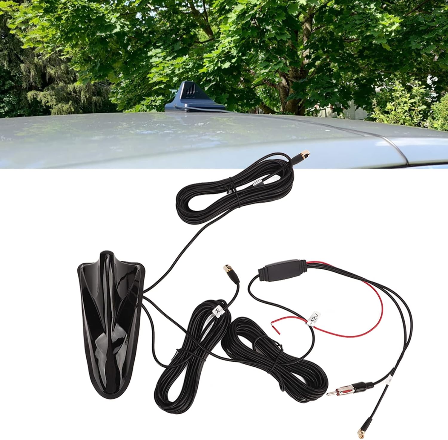 Car Radio FM Wireless Car Antenna 12V Shark Fin Antenna DAB FM WiFi High Sensitivity 5m Cable Length Universal Radio Aerial Antenna