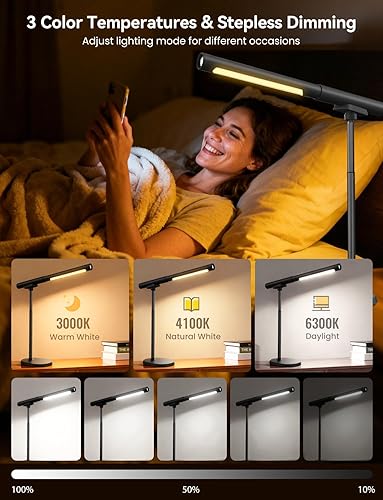 Miniatura 5 de Lámpara de escritorio inalámbrica, luz de trabajo LED magnética, lámpara recargable alimentada por batería, brillo regulable y 3 modos de color,