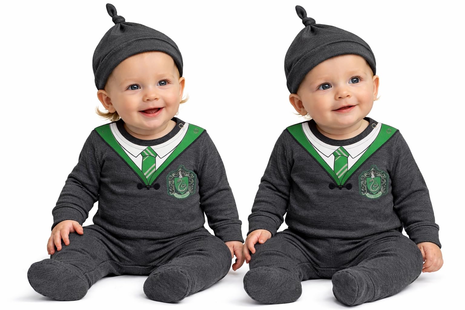 Gwcc Unisex Infant Charcoal Licensed Harry Potter Baby Romper Baby Grow With Hat Slytherin For Boy Or Girl (9-12 Months)