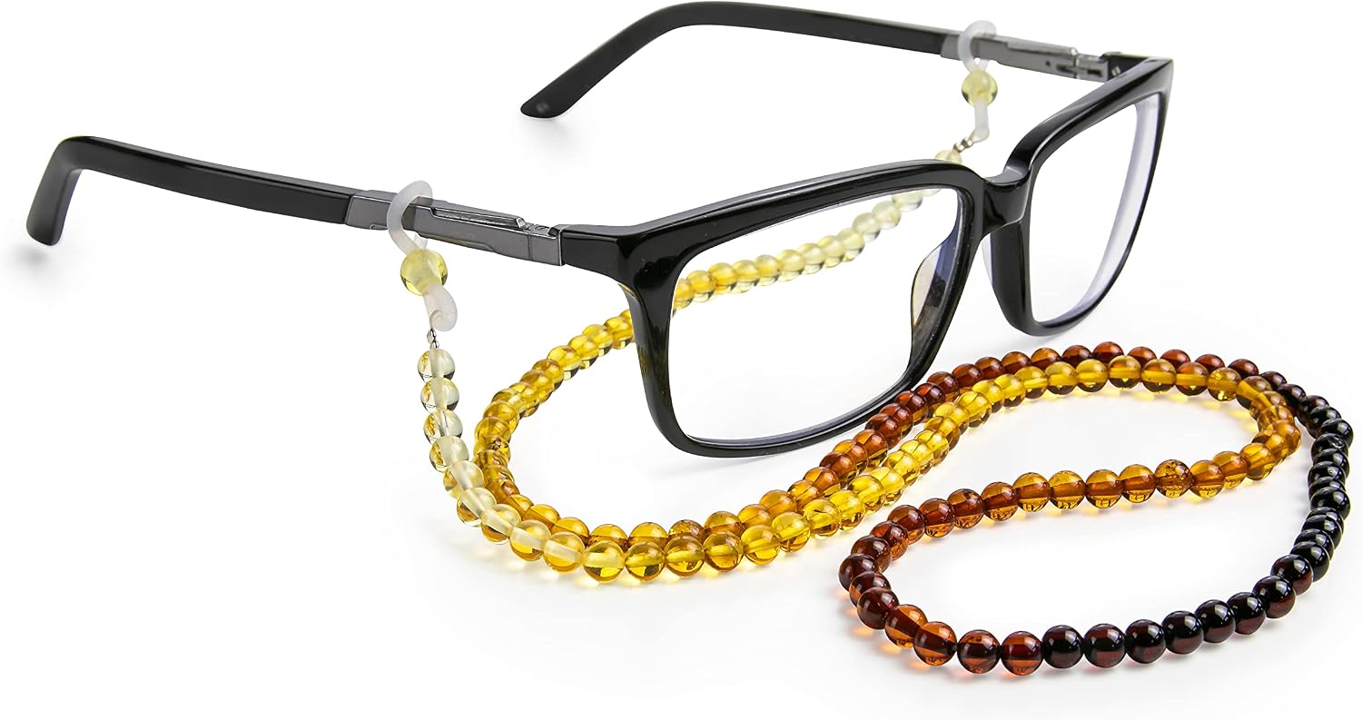 Amber Culture Amber Sunglasses Chain – Handmade Baltic Resin Eyeglasses 29in / 75cm Holder Lanyards Glasses Retainer