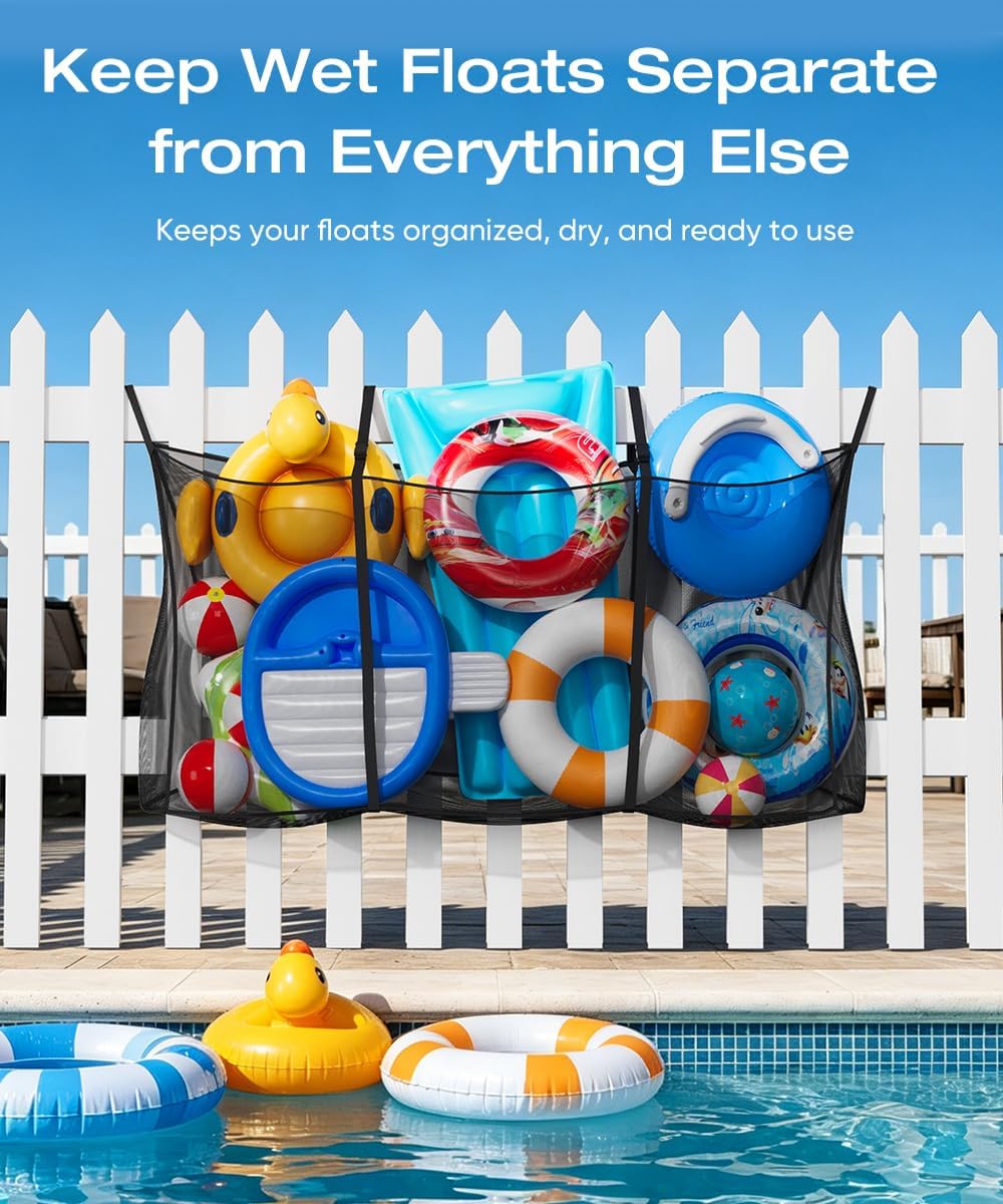 Pool Float Storage Bag, 55"x13"x39" Large Capacity Hanging Pool Toy Holder Net, Mesh Bag for Pool Toys, Outdoor Toy Organizer for Pool Floats, Noodles, Inflatable Ball, Swimming Ring, Raft
