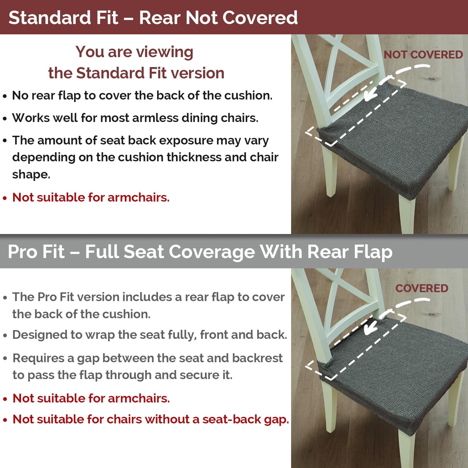 Elastic Dining Chair Seat Covers (Dark Gray, Set of 2), Durable Linen-Blend Slipcovers with Textured Feel, Waterproof & Breathable Stretch Protectors for Kitchen or Dining Chairs