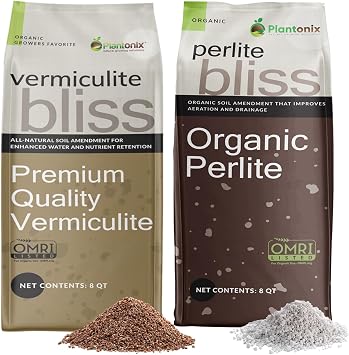 Perlite Bliss 8 Qts + Vermiculite Bliss 8 Qts - Organic Perlite for Plants & Vermiculite for Gardening - Horticultural Perlite Soil Amendment - Fine Grade Vermiculite for Plants & Potting Soil