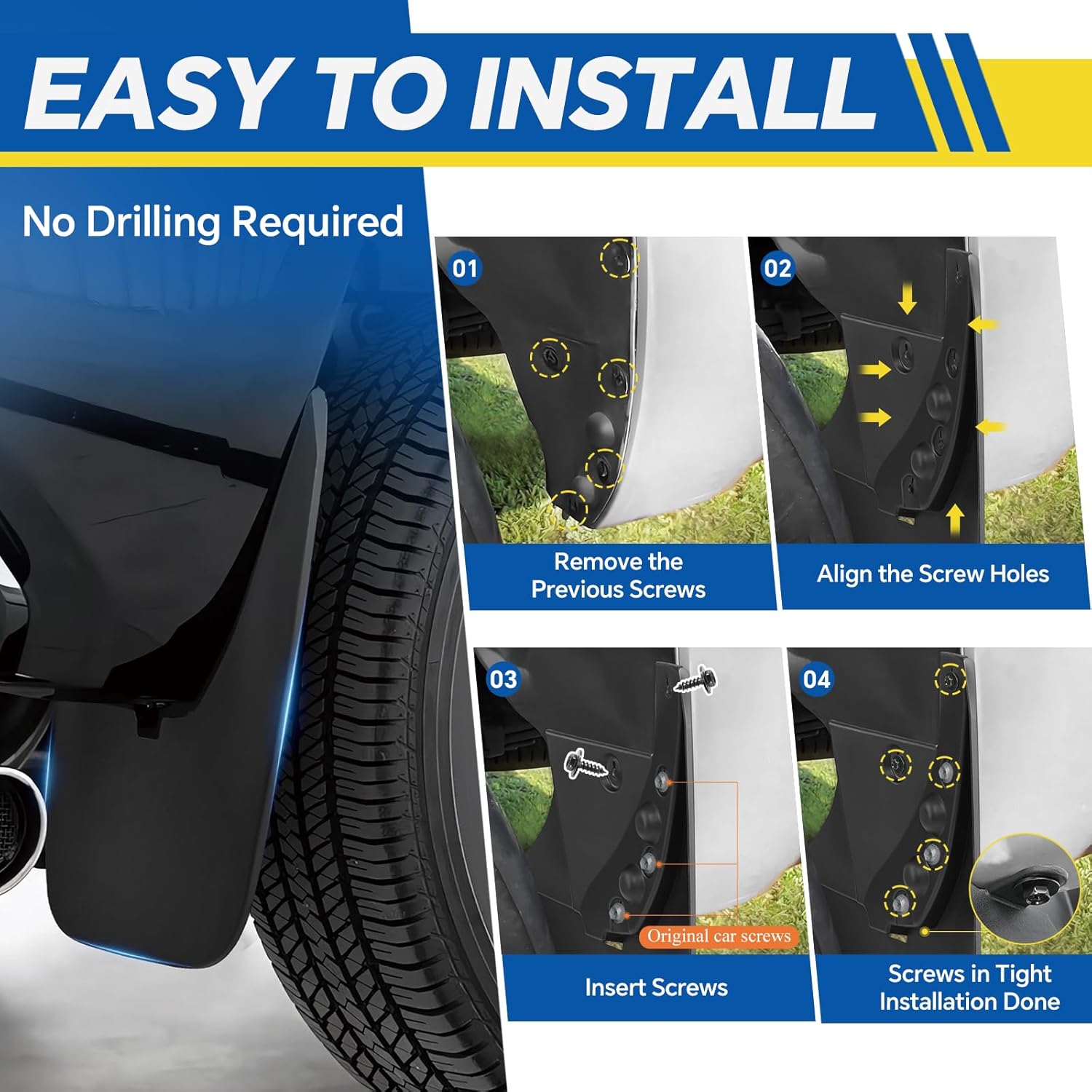 Mud Flaps Compatible with Toyota Tundra 2007-2021 Mud Guards Splash Guards Tire Protector Mudguard No Drilling Required Mudflaps Accessories