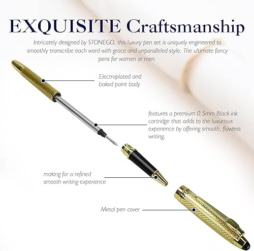Miniatura 4 de STONEGO Bolígrafo de punta mediana negra (0.020in) con punta recargable de acero inoxidable de escritura suave, elegante regalo ejecutivo para