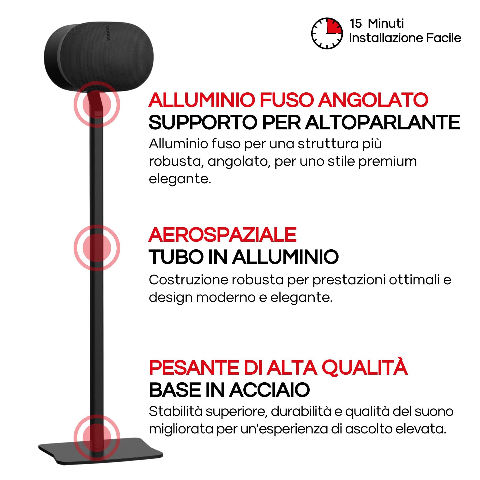 ERA300 Supporto da Pavimento, Design in metallo di Alta Qualità Supporto per Altoparlanti Compatibile con Sonos ERA 300, Accessori Inclusi, Gestione Cavi, Progettato nel Regno Unito, Nero Pacco Doppio
