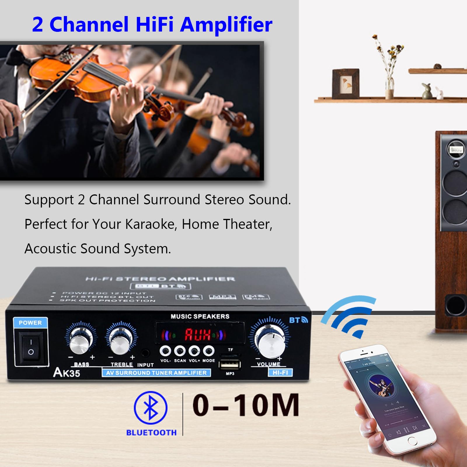 Bluetooth Mini Verstärker 2.0 Kanal 600 Watt Home Audio Stereo Hi-Fi Musik für Passiver Lautsprecher PC TV Auto