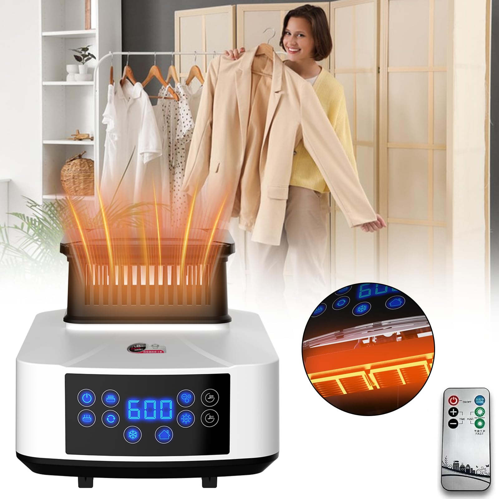 2200W Tragbarer Elektrischer Wäschetrockner mit Fernbedienung - Kompakter Mini Wäschetrockner mit 4 Timer-Einstellungen, Touchscreen, Überhitzungsschutz für Zuhause, Reisen, Hotelgebrauch