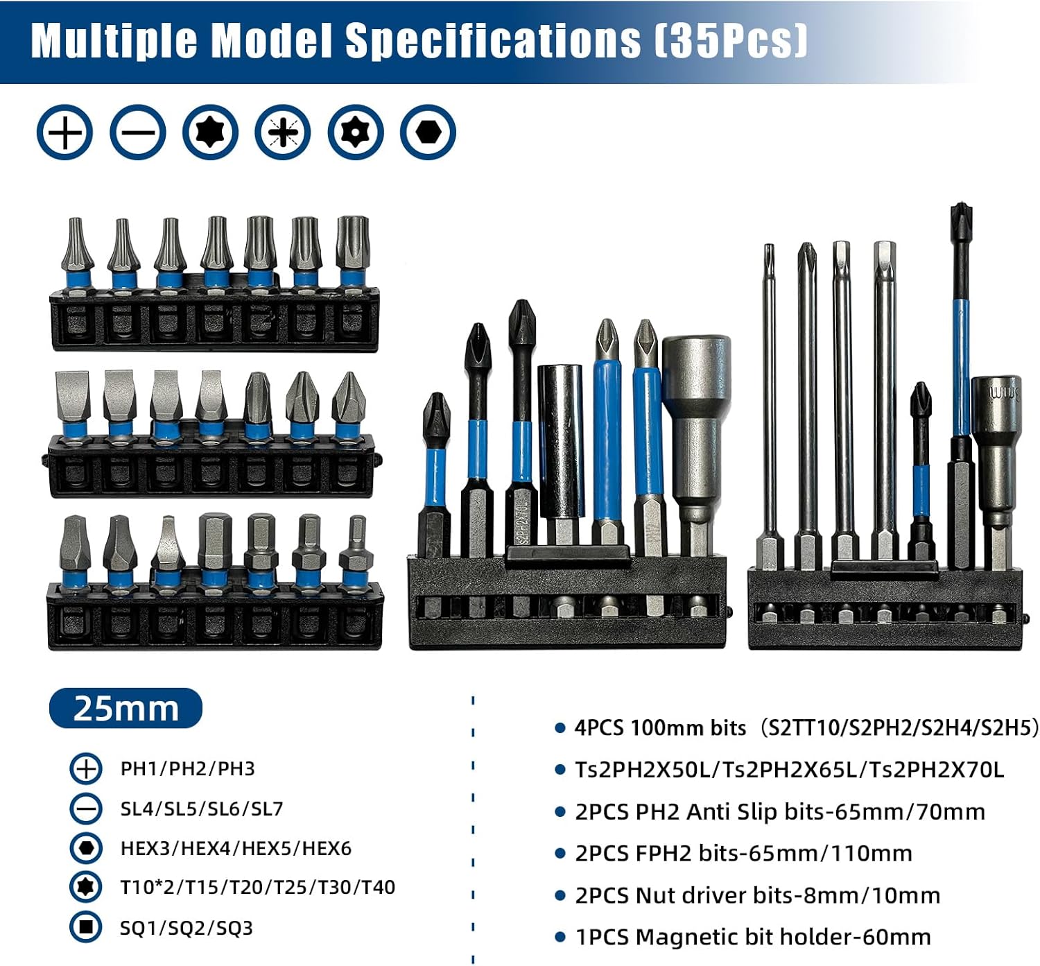 NAWIN Impact Driver Bit Set,35 Piece Screwdriver Bit Set,Impact Tough Screwdriving Bit Set