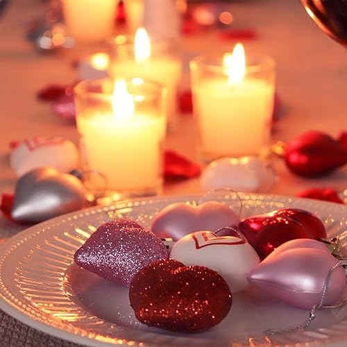Miniatura 7 de Ivenf Decoraciones para el día de San Valentín, decoración de corazón, 36 piezas de adornos de plástico rojo, plateado, rosa, blanco, árbol de