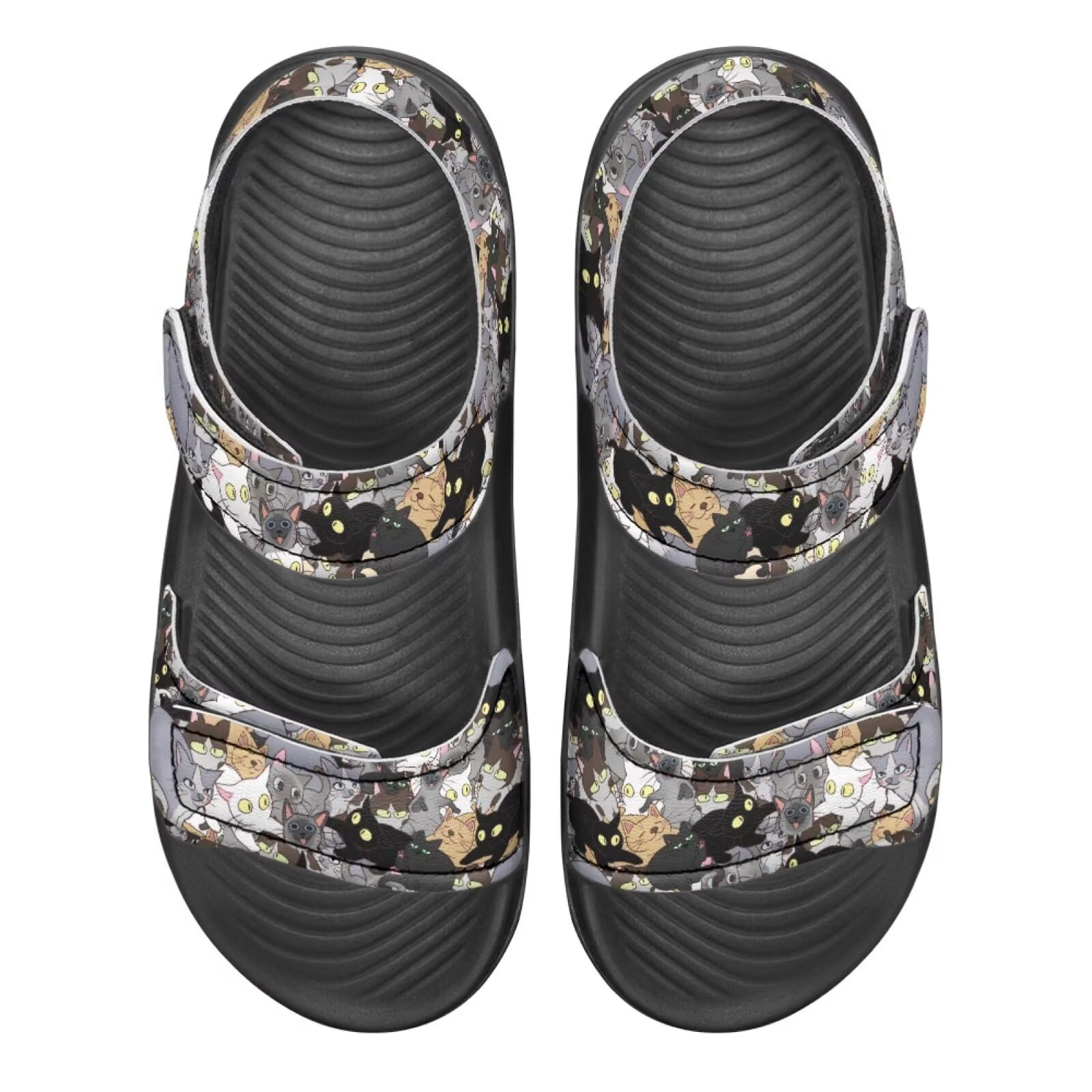 Watdotory Girls Boys Comfort Sandals Cartoon Cats Print Adjustable Straps for Toddlers Little Kid, Size 7