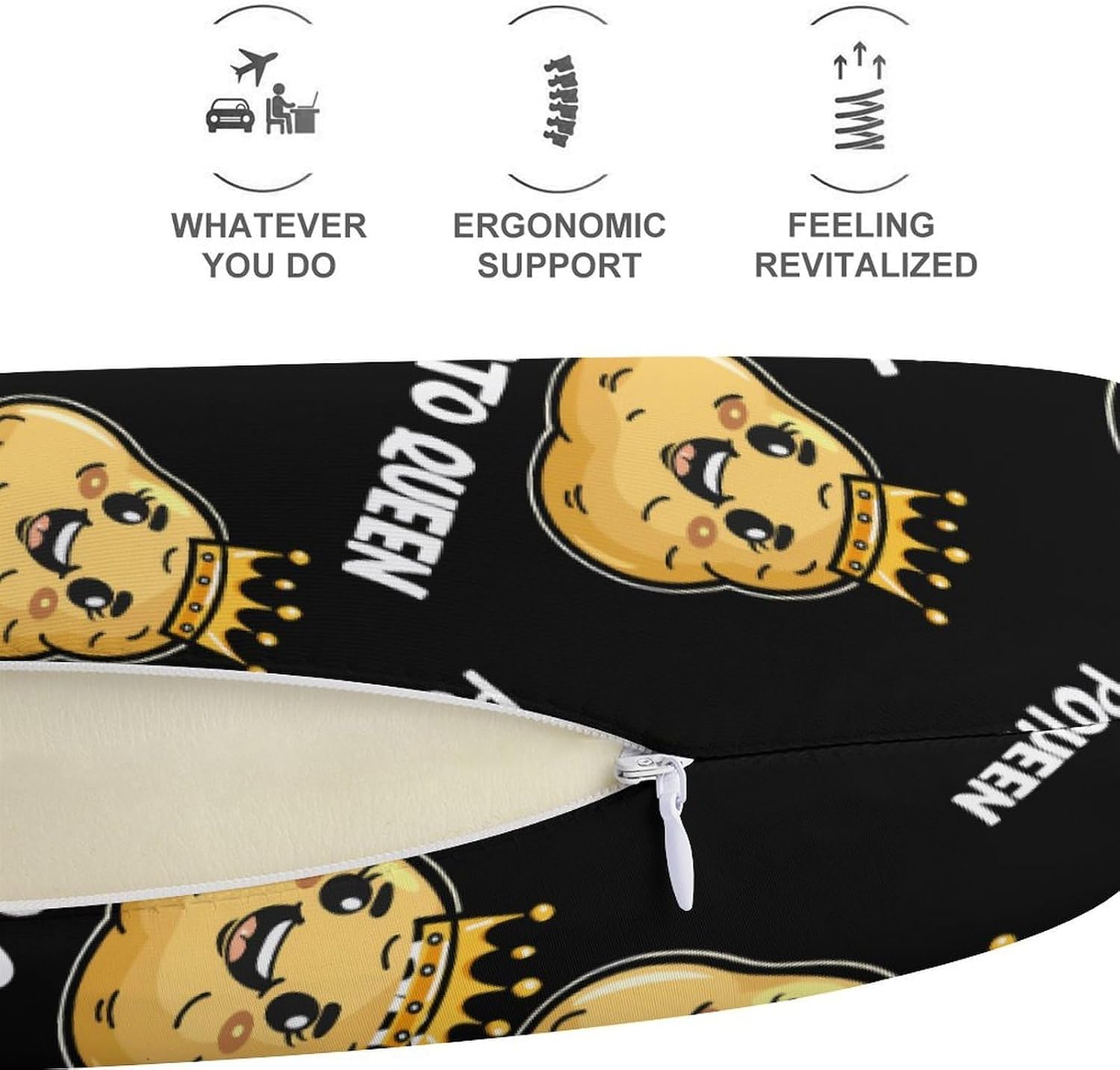 Potato Queen Travel Pillow U Shape Neck Pillow Washable Pillowcase for Sleeping Chair