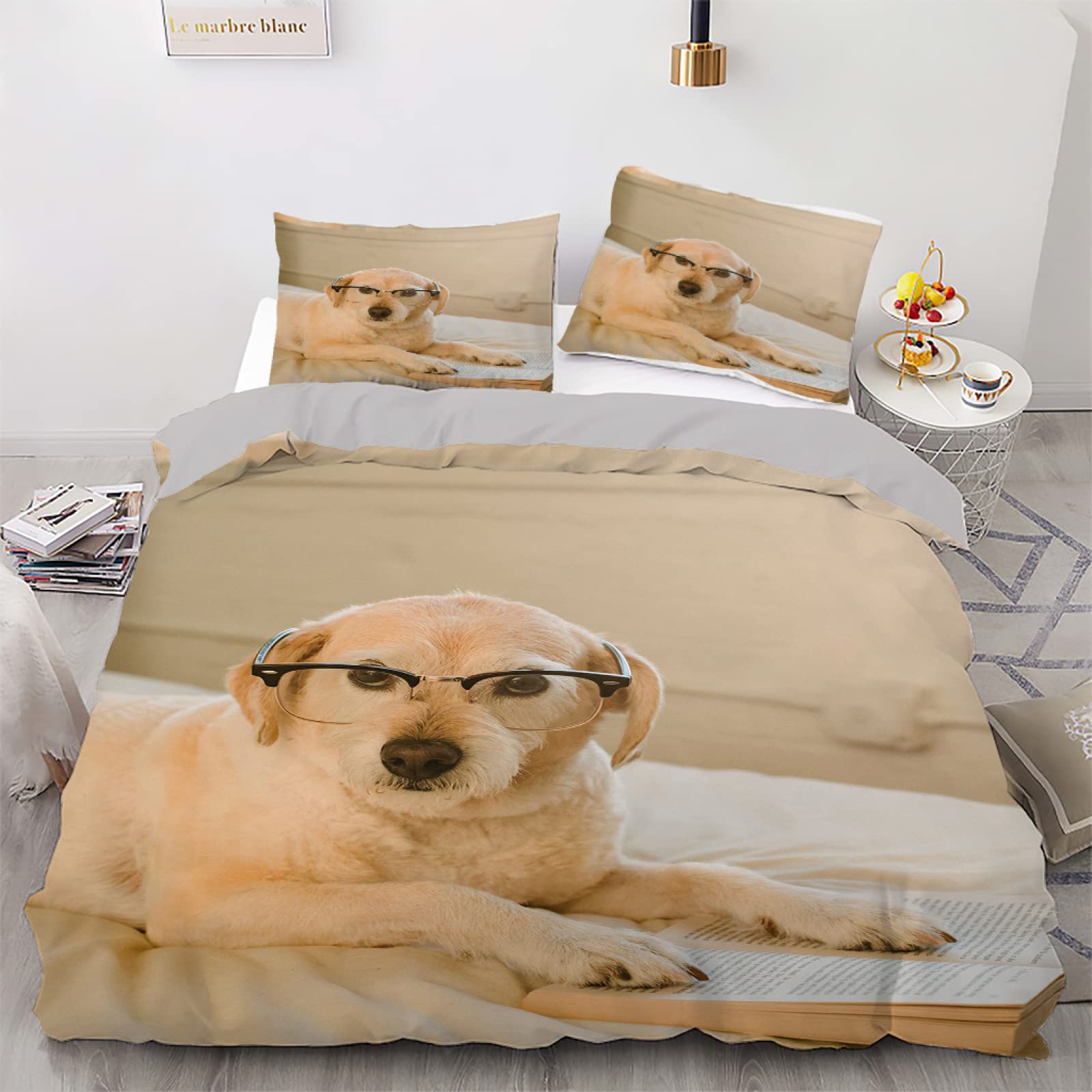 Housse de couette 160x200 chiot gris microfibre avec taies