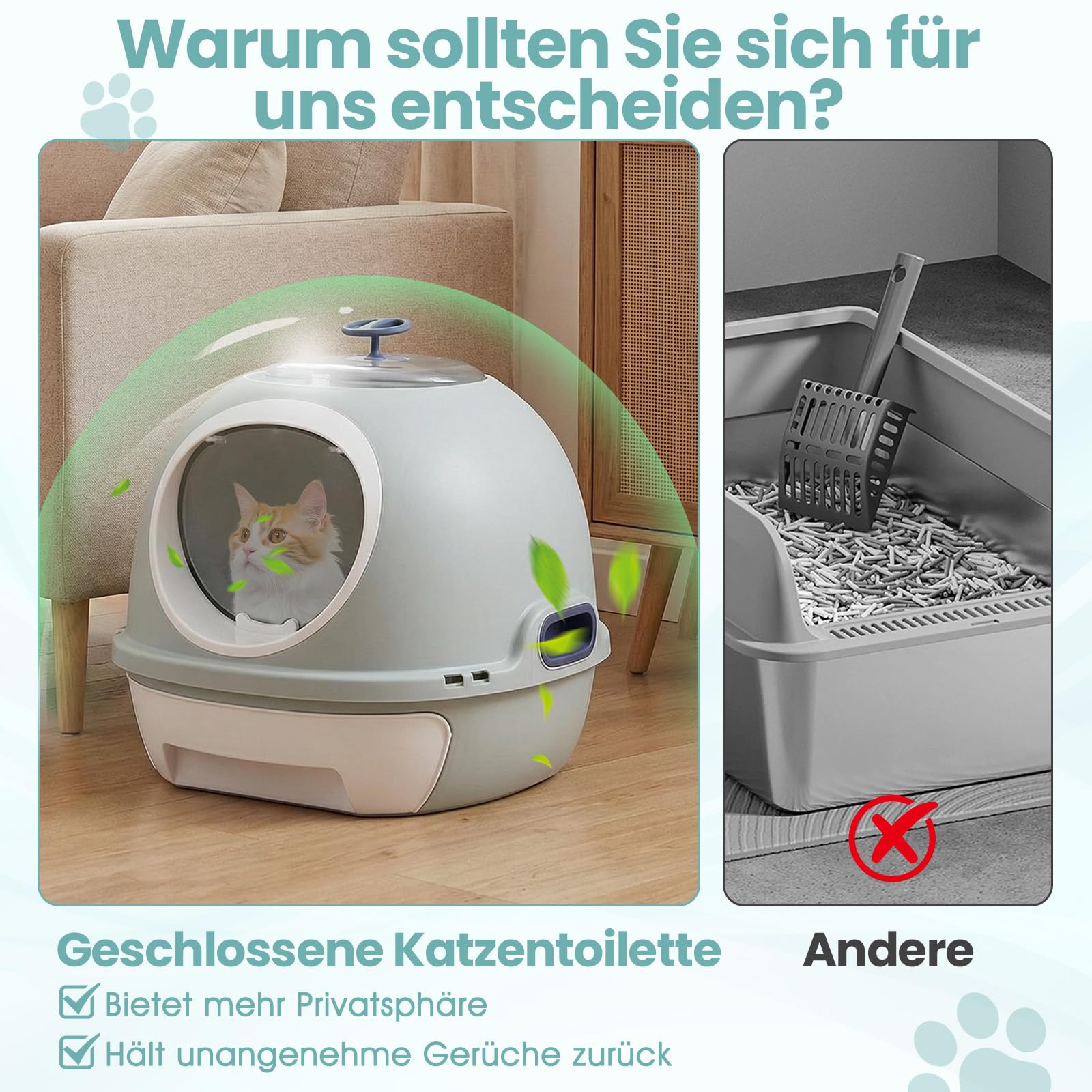 GYMAX Katzentoilette, tragbares Katzenklo mit Deckel, Schublade, Pendeltür, Luke & Schaufel, einfache Reinigung, Cat Litter Box Katzenklo Katzenzubehör (Blau)