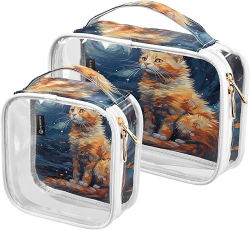 Miniatura 2 de Cat Starry Night - Neceser transparente para viajar, paquete de 2 bolsas de cosméticos de maquillaje con cremallera, bolsa de viaje para artículos