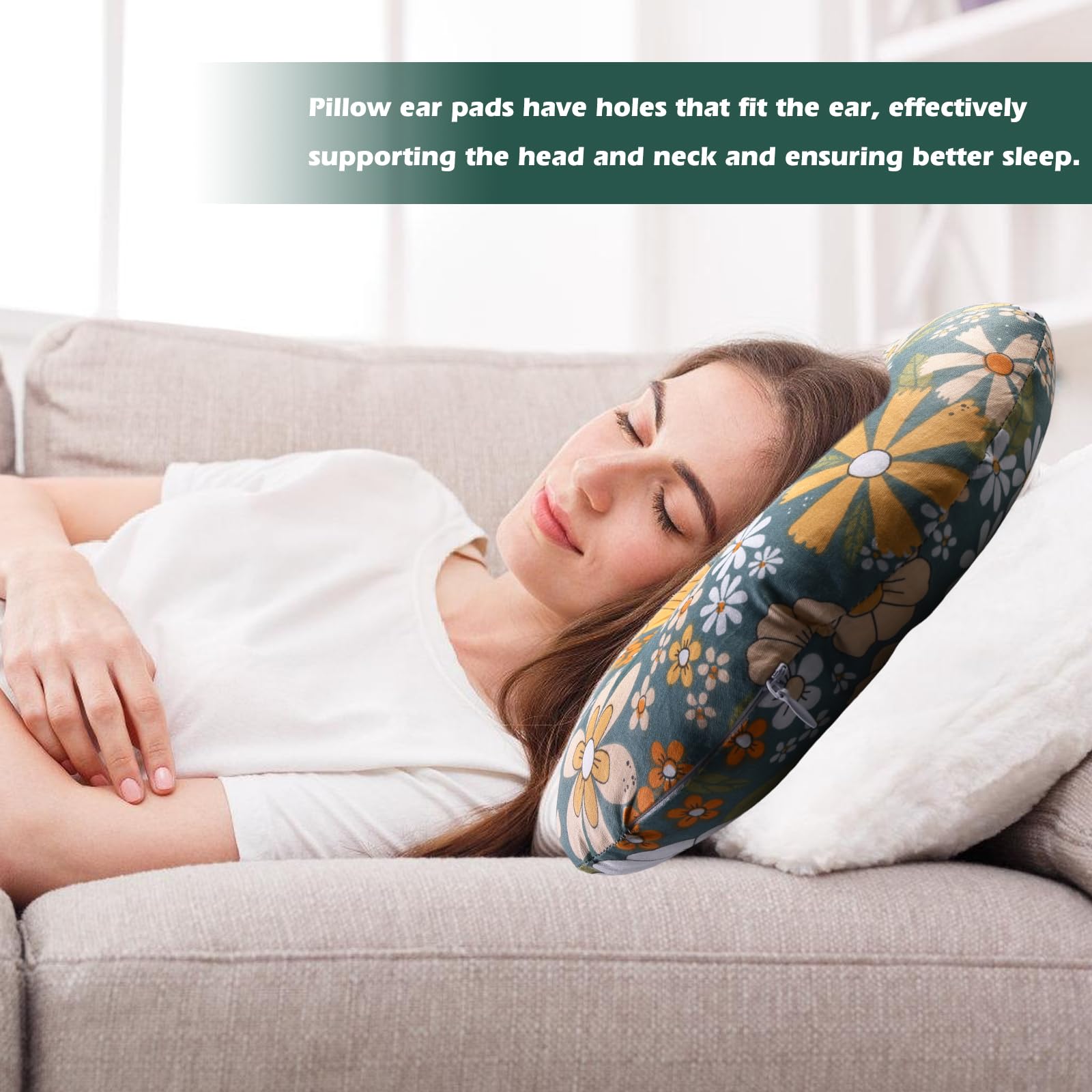 CavspkArt Oreiller De Sieste De Bureau En Coton à Mémoire De Forme, Joli Oreiller Avec Trou D'oreille, Coussin De Sieste Doux, Coussin D'oreille Pour Dormeurs Latéraux Pour Femmes, Filles, Enfants