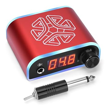 ATOMUS Tattoo Power Supply with Tattoo Pedal Colorful Light Power Cable for Tattoo Machine Pen Liner and Shader Red