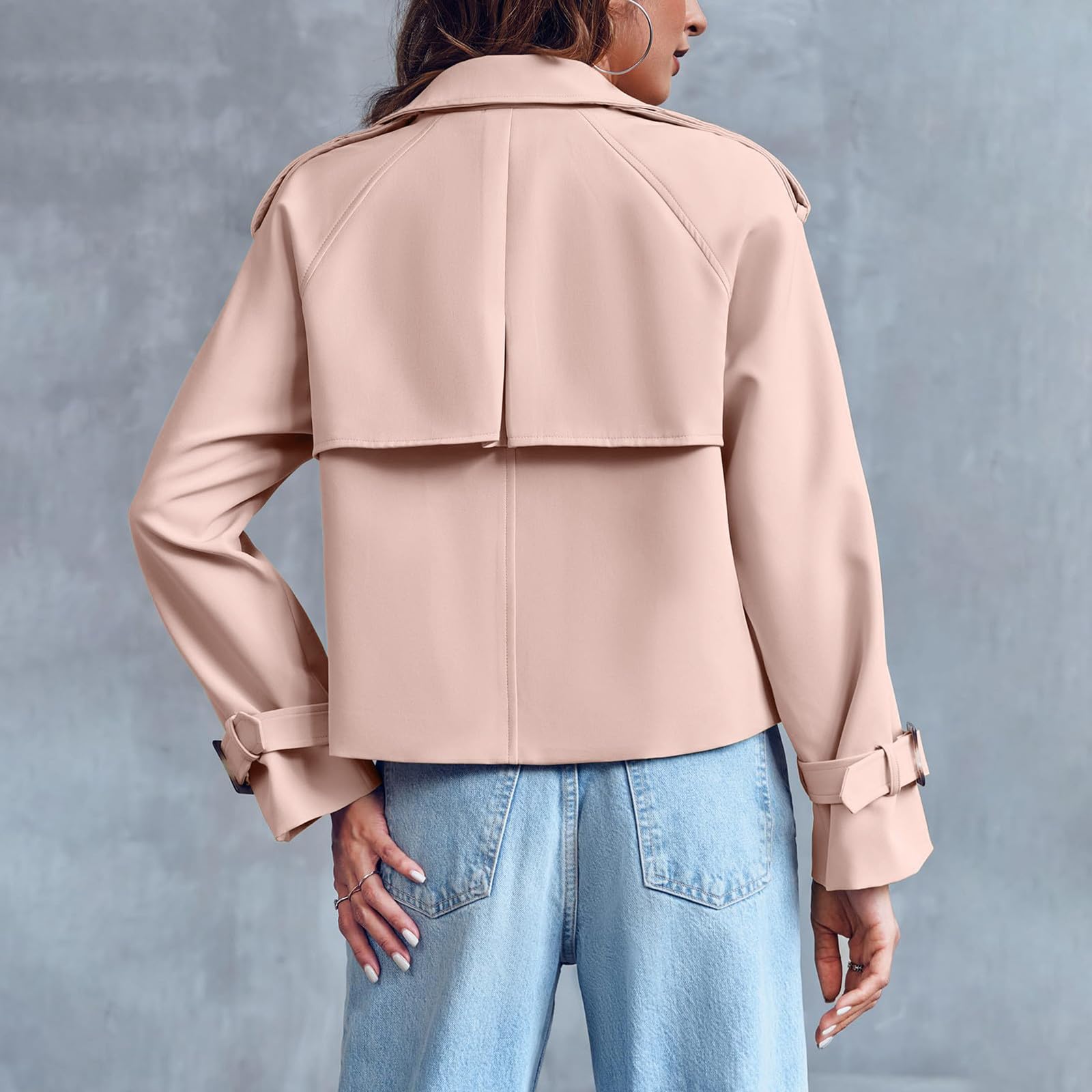 Generisch Damen Übergangsjacke Elegant Kurzjacke mit Reißverschluss Langarm Freizeit Bikerjacke Mode Mantel Lockerer Schnitt für Alltag und Büro