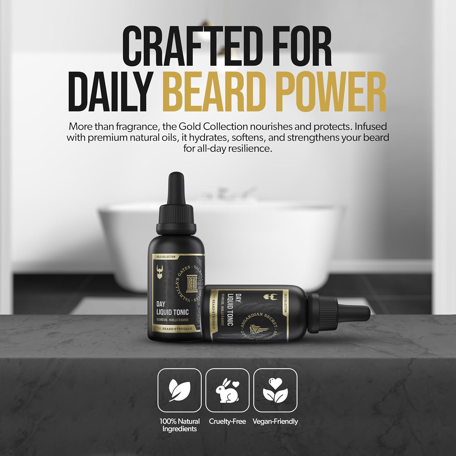 The Beard Struggle - Day Liquid Tonic Beard Oil - Gold Collection, Valhalla's Gates - Beard Oil for Men - Moisturize, Softens Hair, Reduces Itch - Day Time Beard Growth Oil (1 Fl oz) - Image 6