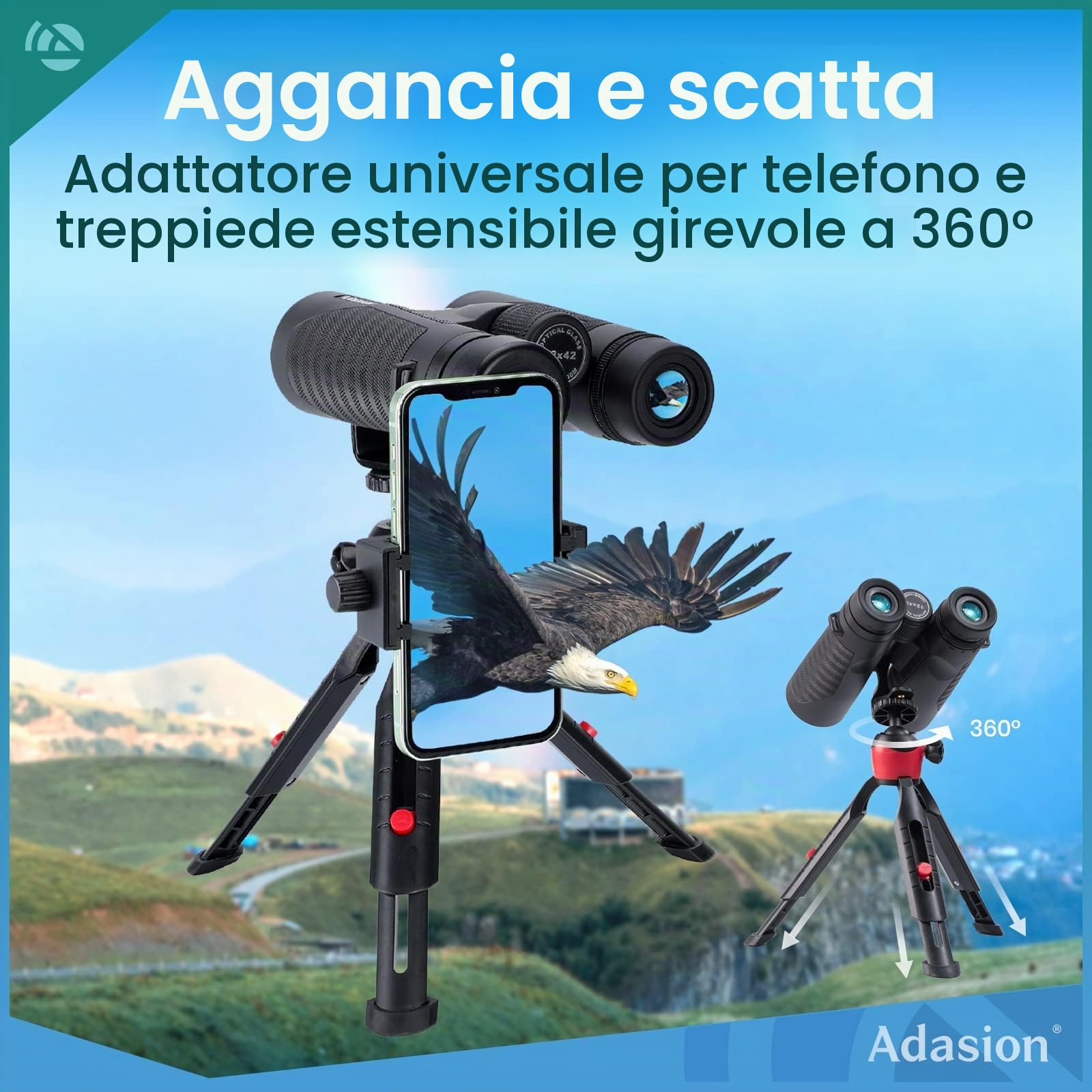 12 x 42 Binocolo Professionale Potente- Prismi BaK4 e Lente FMC, Potente Binocolo per Birdwatching, Caccia, Escursionismo con Adattatore per Cellulare e Treppiede