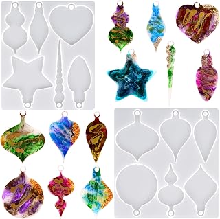 Actvty Christmas Resin Molds, 2 PCS Christmas Ornaments Silicone Molds for Epoxy Resin, 12 Different Shapes Christmas Pendant Molds DIY Resin Crafts Jewelry Keychain Xmas Decor Gift