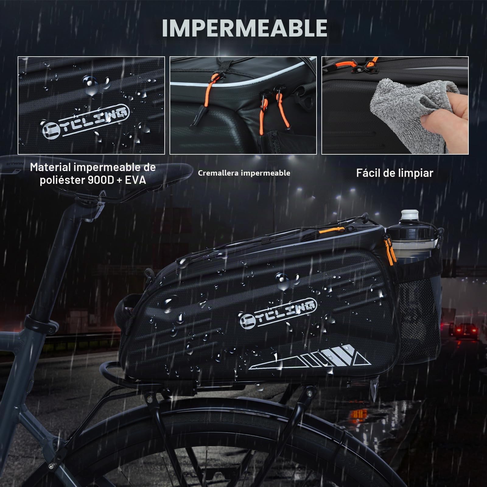 Bolsa para portabicicletas, Impermeable, Bolsa para Maletero de Bicicleta, Bolsas de Asiento Trasero de Bicicleta de montaña de 8 L, Bolsas de Almacenamiento para Bicicletas