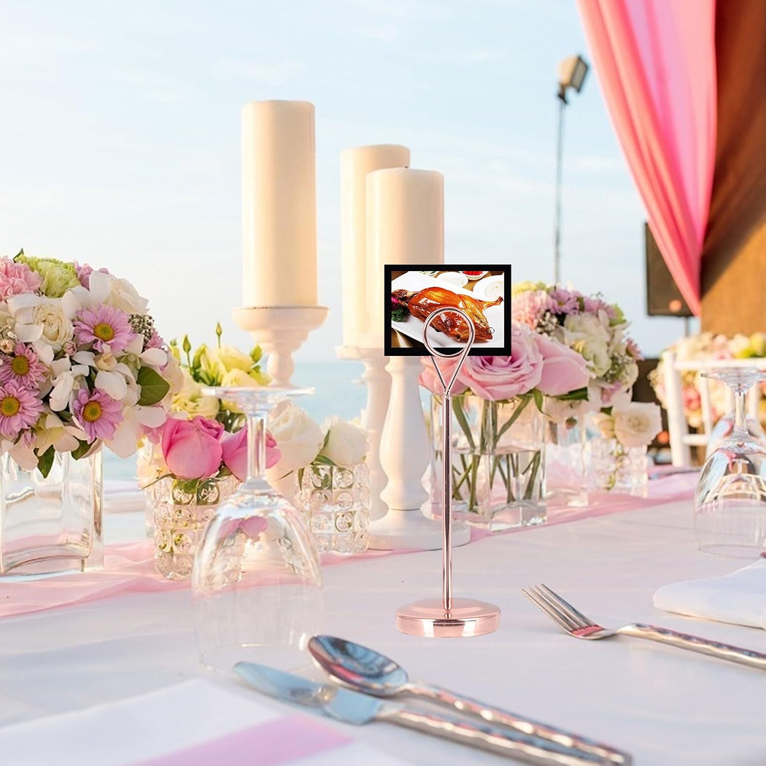 BESTOYARD Dining Table Cards Holder Stainless Steel Rose Gold 6-inch round Ring Menu Place Card Display Stand for Restaurants Weddings Hotel Supplies
