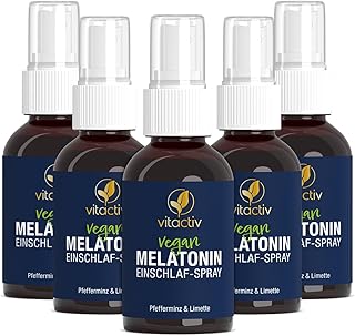VITACTIV Melatonin Einschlafspray - Pfefferminze & Limette - 1925 Tage Vorrat, Hochdosiert - Melatonin Spray plus Passionsblumen Extrakt, Vitamine B1 und B6 - Zuckerfrei & Vegan - 250ml Sofort-Spray