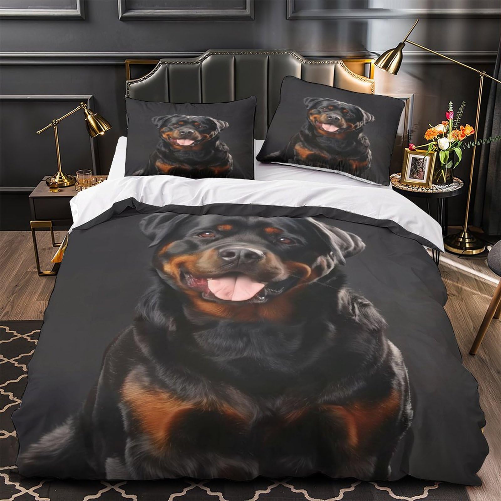 Parure de lit Rottweiler 3D microfibre respirante enfant garçon 140x200