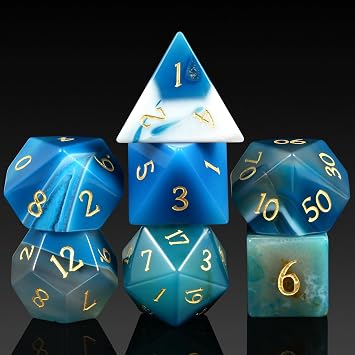 Aagte Dice Set D&D DNDND A Full Set of Stone DND Dice with Gorgeous Gift Case for Dungeons and Dragons Tabletop Game Blue Agate